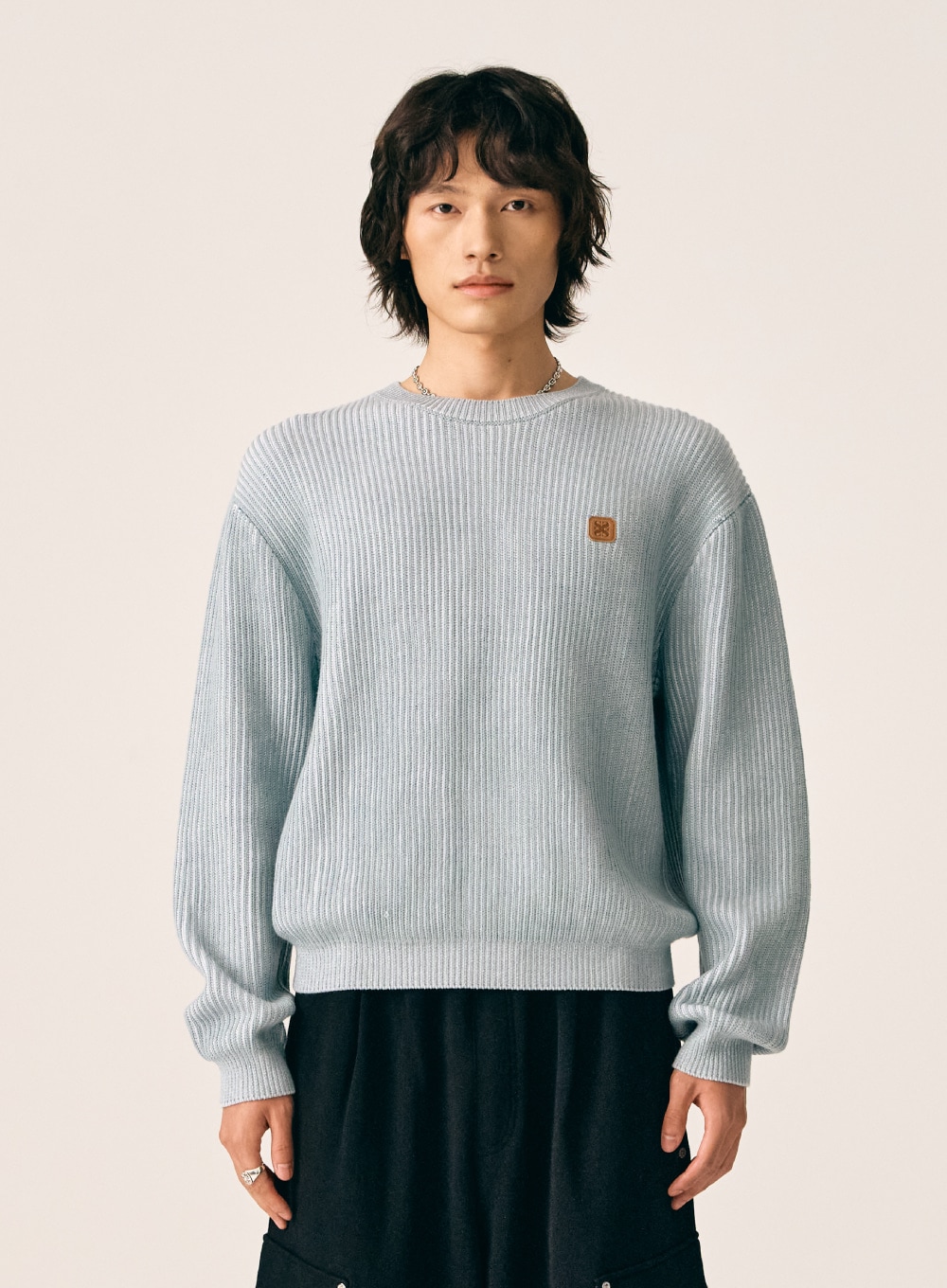 【SATUR】 TWO TONE BASIC KNIT : BABY BLUE