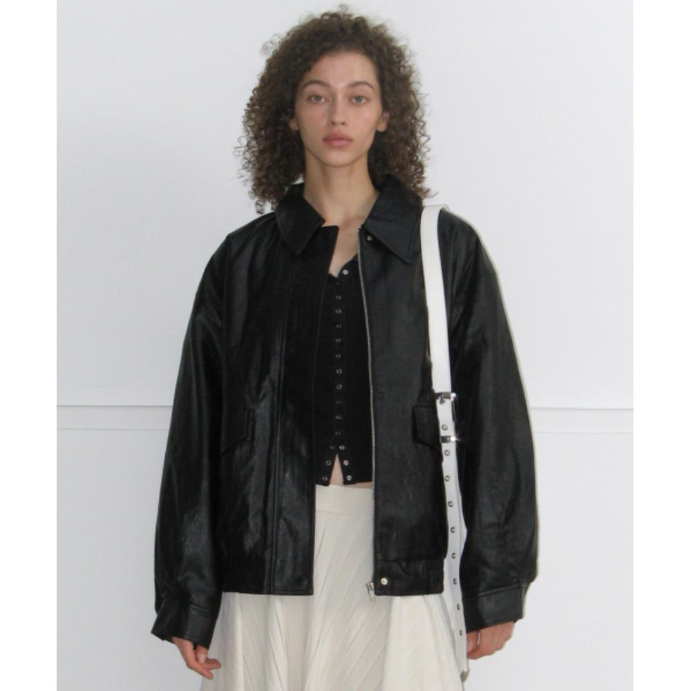 ROCKCAKE Overfit Leather Blouson Jacket Black RC24JK012