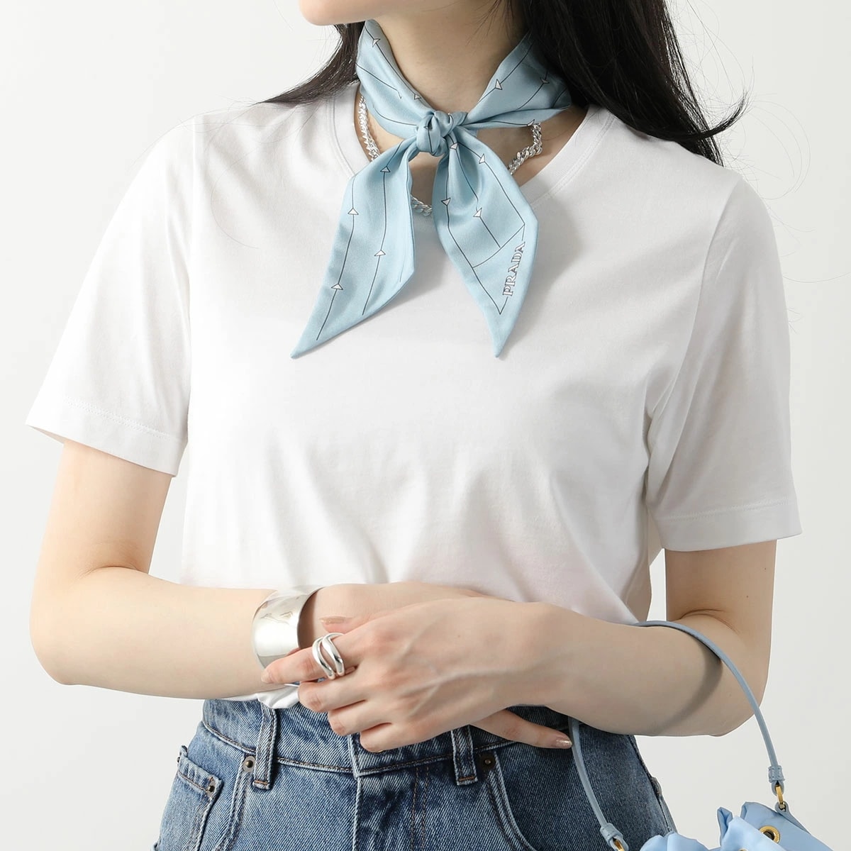 PRADA プラダ スカーフ 1FF008 2DTR レディース プリントツイル シルク ロゴ ストール F0X24/CIELO+BIANCO