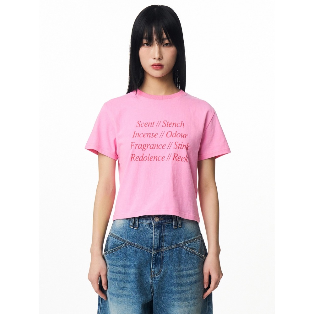 イリゴレタリングルーズクロップTシャツピンク