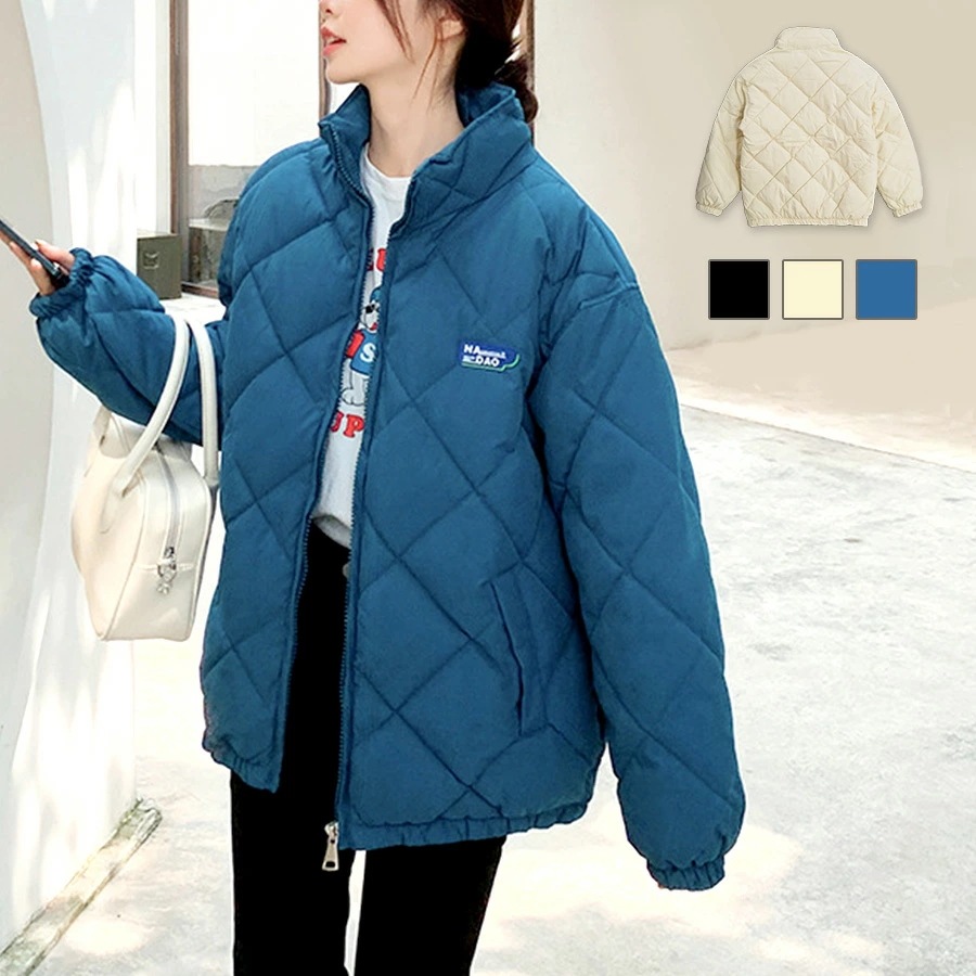 ダウン アウター ブルゾン ダウンジャケット キルティング コート ショート丈 長袖 中綿 羽織 冬 秋 春 オフィス 韓国ファッション レディース 新作 ブラック アイボリー ブルー S M L