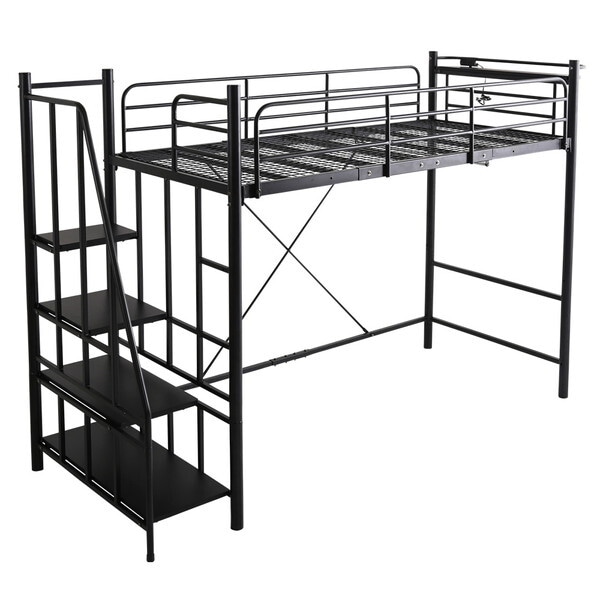 ホームテイスト 大人かわいい 階段付き パイプロフトベッドPreve-プレーヴェ-OKHT70-102-BK ブラック メーカー直送 34,710円