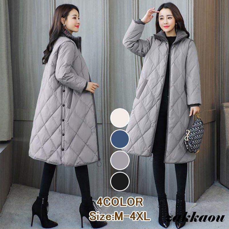中綿コート ダウン風コート レディース ロング丈 ダウン風ジャケット 冬アウター ゆったり 暖かい 大きいサイズ 40代 50代60代