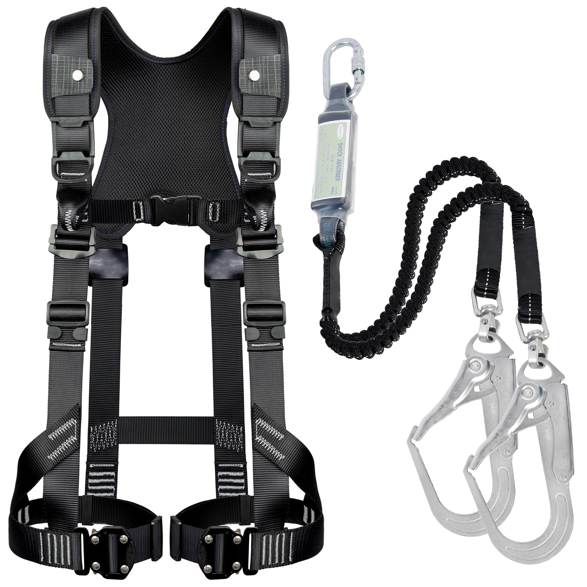 [UIANSP] フルハーネス安全帯 新規格 セット 墜落制止用器具 ランヤード一体型 落下防止全身保護キット全身反射 安全保護 デュアルハーネス脱着簡単 ハーネス安全帯 建設工学高安全作業 (合