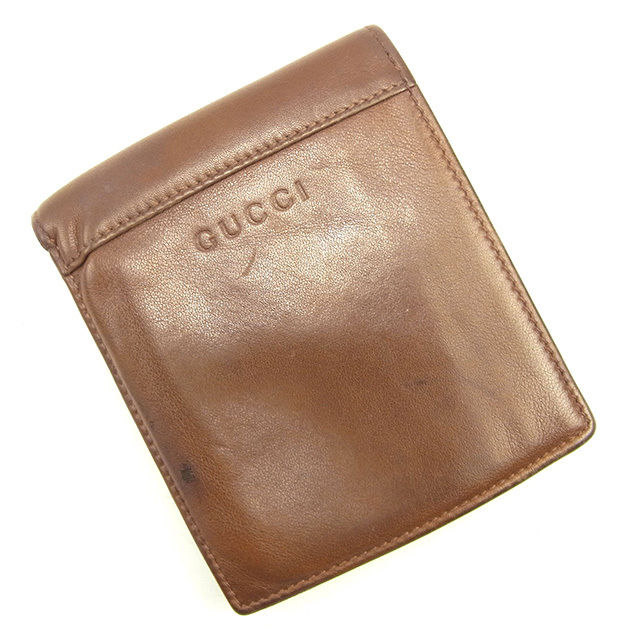 二つ折り財布 ロゴ ブラウン 中古