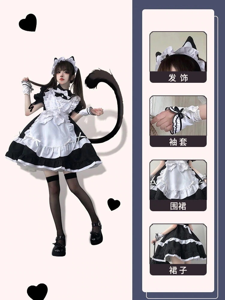 メイド服コスワンピース黒チョコサンドウィッチぽっちゃり可愛いデイリーメイド服ワンピース