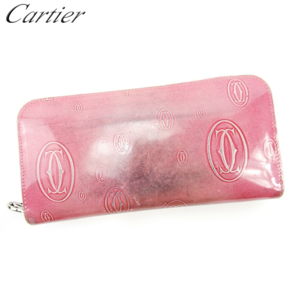 長財布 ラウンドファスナー ハッピーバースデー ピンク 中古