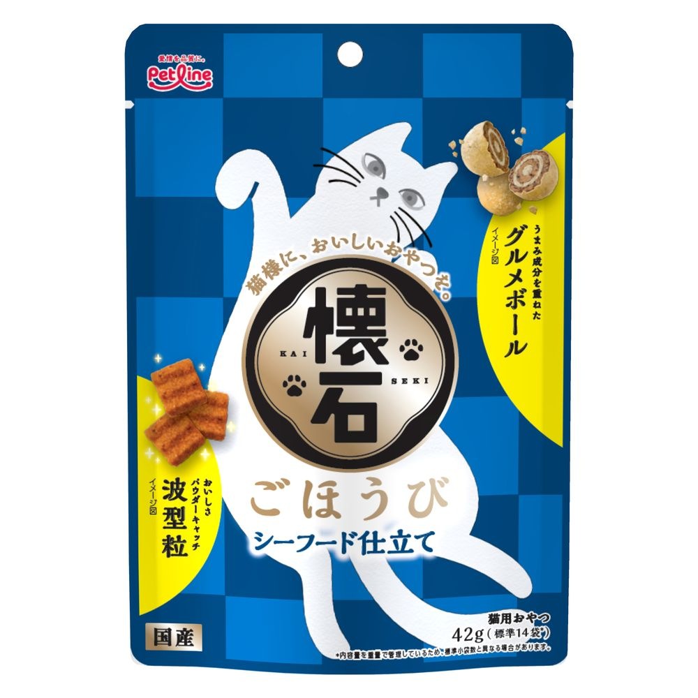 （まとめ買い）ペットライン 懐石ごほうび シーフード仕立て 42g 猫用おやつ [x24]
