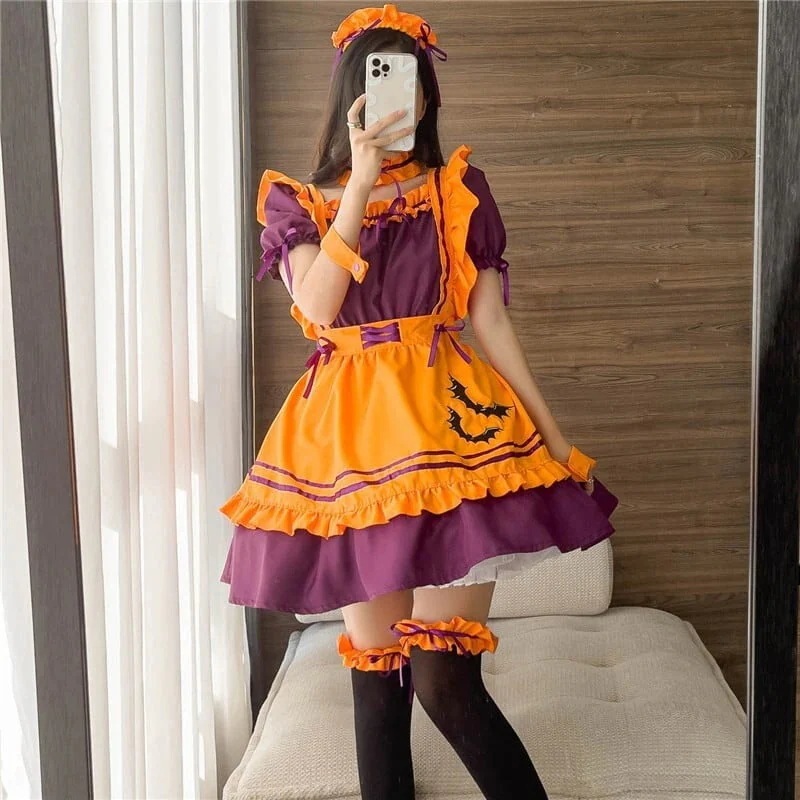 ハロウィン 今年 短纳期 大きいサイズ S-5XL コスプレ メイド服 こうもり スウィート ワンピース
