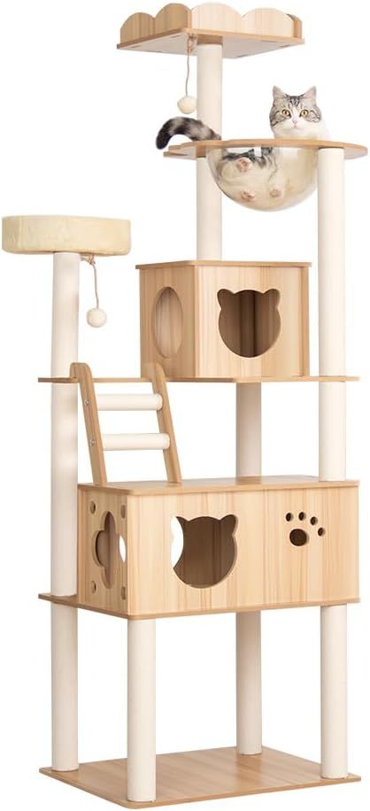 キャットタワー 木製 大型 据え置き おしゃれ 大型猫 スリム 多頭飼い 見晴台付き 遊び場 成猫 高さ185cm 安定性 猫タワー 中型 爪研ぎ キャットタワー キャットツリー 宇宙船 木登り クリ