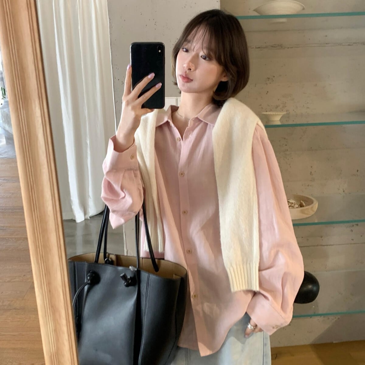 春夏韓国ミニマリストスタイルベーシックテンセルリネンルーズスリミングラペル長袖シャツ女性用 R2208