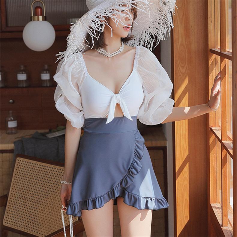 【急速出荷!】レディース 水着 ワンピース水着 女性 ビーチウェア 半袖 無地 フリル イベント 旅行 インナーパンツ付き 水泳 海辺 夏 可愛い M5L 女子水着 ポイントの使用 4,676円