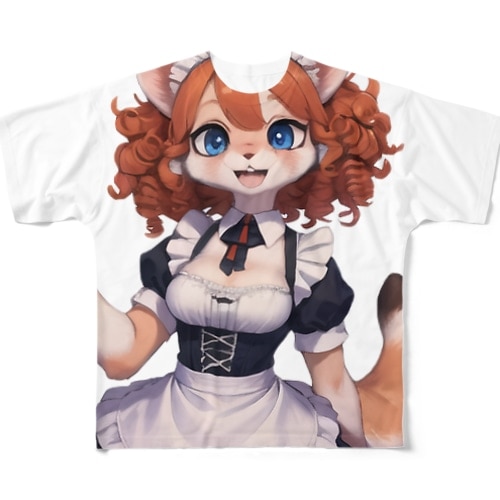 【文字入れ可能受注生産】フェレットの女の子　メイド　ケモナー フルグラフィックTシャツ