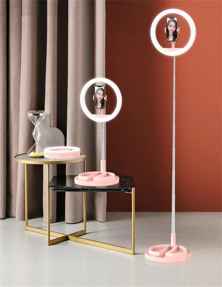 早い者勝ち 3色10段階調整 美顔灯 撮影用 生放送 自撮り ビデオ LEDリングライト 携帯電話の補光灯 折り畳み 着地 三脚 メデイア インターネット授業 伸縮一体形