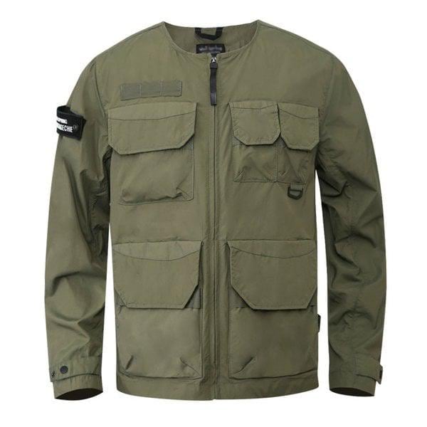 ノーカラー ラウンド マルチポケット ウインドブレーカー ジャケット