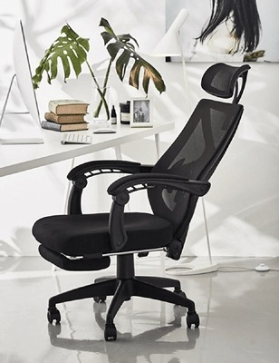 オフィスチェア 人間工学椅子 腰サポート　厚手座面 150度　リクライニング　フットレスト付き