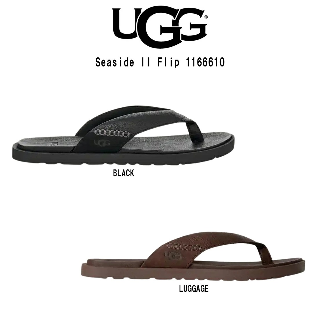 (SALE)UGG メンズ シーサイド フリップ サンダル トングサンダル ビーチサンダル ロゴ レザー フラット リゾート リラックス M Seaside II Flip 1166610