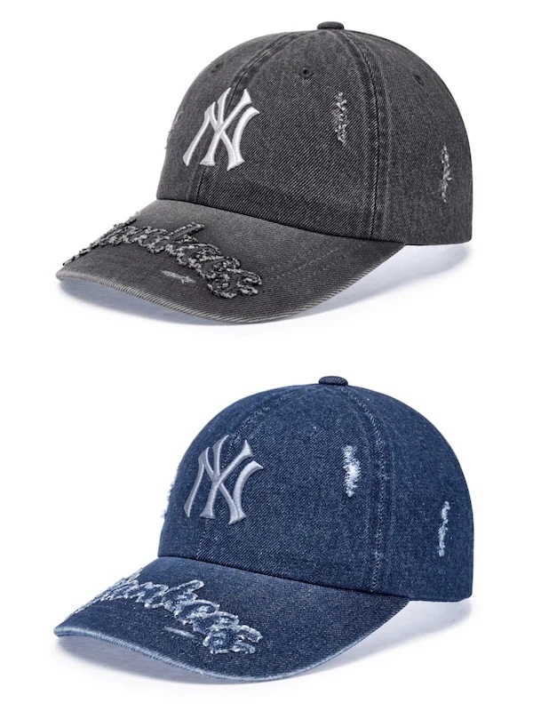 3ACPV195N ビンテージ デストロイド デニム アンストラクチャー ベースボールキャップ ニューヨークヤンキース 正規品保証 関税負担なし 韓国限定販売 男女共用