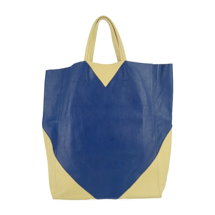 超美品 CELINE セリーヌ トートバッグ ホリゾンタルカバ - クリームイエロー ブルー カーフレザー ユニセックス【本物保証】