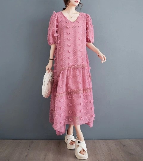 高品質新入 営业促进 ロングワンピース 五分袖 パフスリーブ 花柄 シンプル フレアスカート かわいい お出かけ レディース【大きいサイズ レディース 春夏 結婚式 きれいめ タイト フォーマル 大人