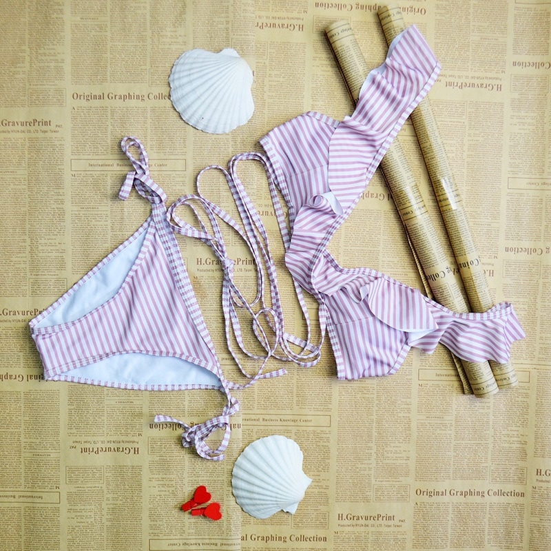 4144.セクシーなボーダー柄Vネックビキニ（ピンク）2019 春夏 海 プール BBQ 200,000円