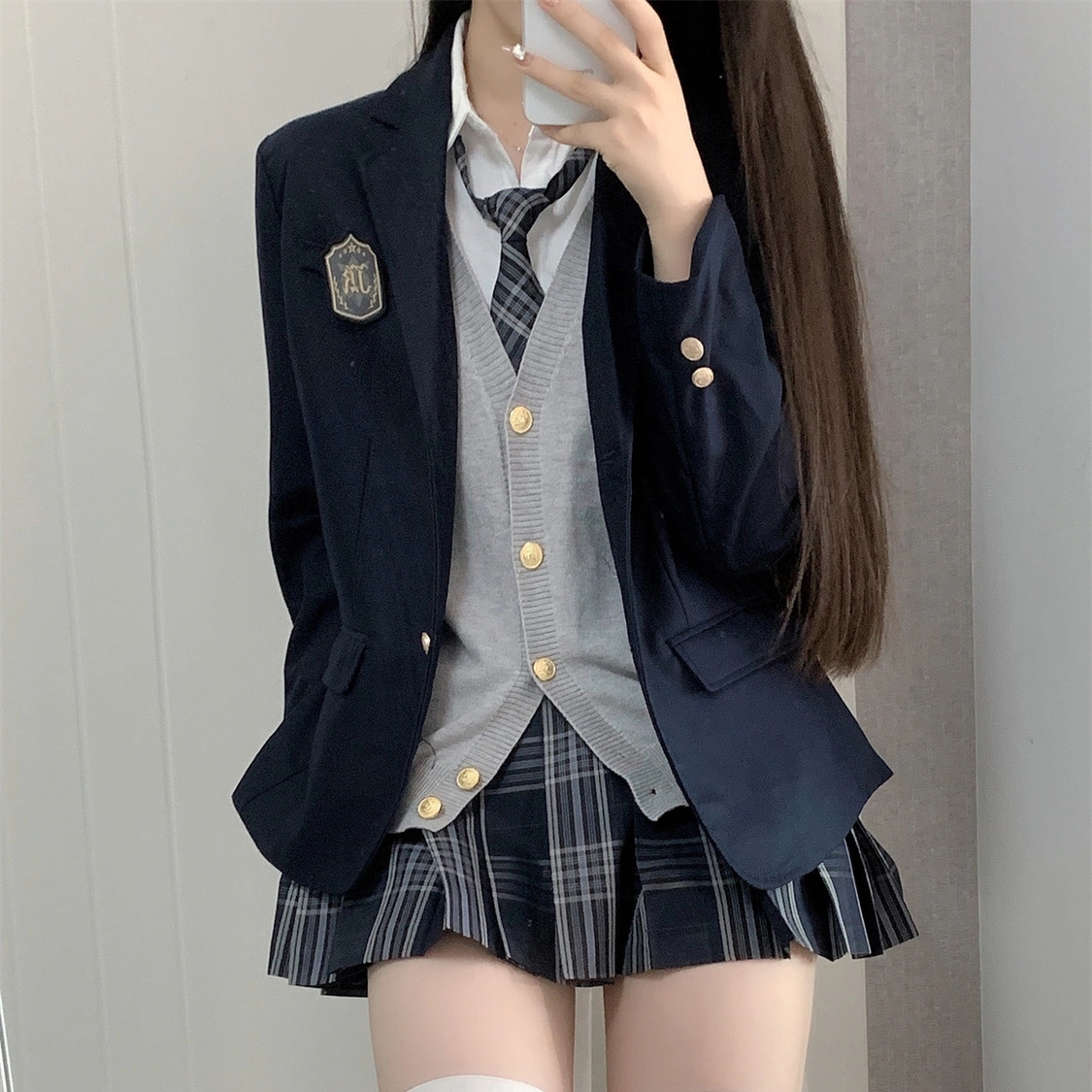 JK 制服 スーツ シャツ ベスト チェック柄 スカート 大きいサイズ 一式 各種オプションあり