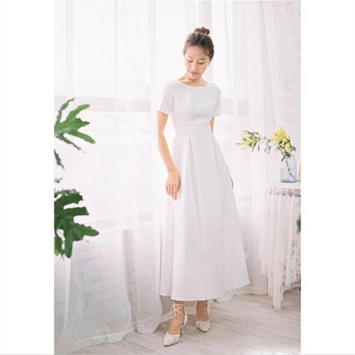 半袖 ミモレ丈 ウェディグドレス 二次会 花嫁 パーティドレス 結婚式 白 ワンピース 演奏会 大きいサイズ 小さいサイズ ドレス 発表会 安い 前撮り