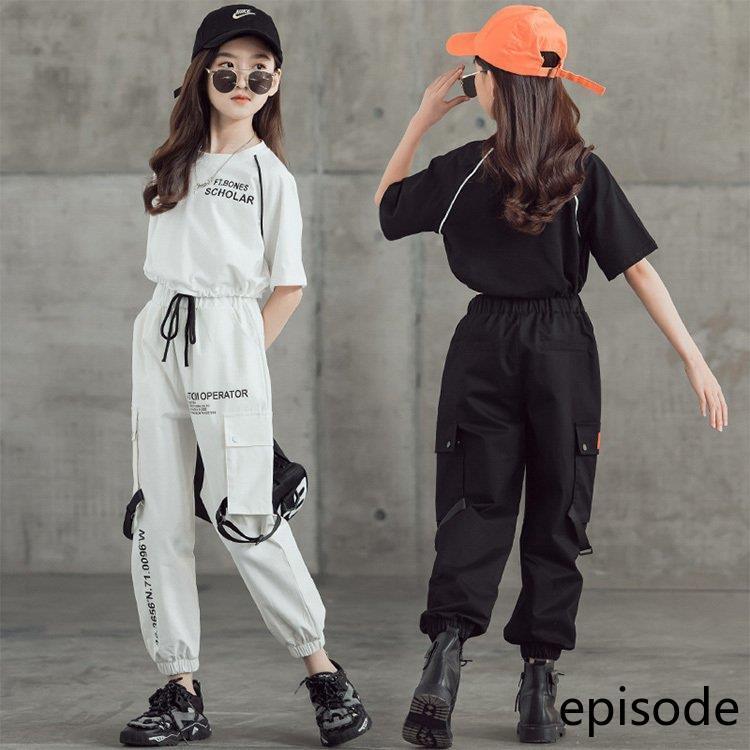ダンス 衣装 キッズ HIPHOP ヒップホップ 子供 女の子 韓国 子供服 カーゴパンツ ダンスウェア お揃い ギャル セクシー 黒 白 演出 舞台 ジャズ 応援団 発表会