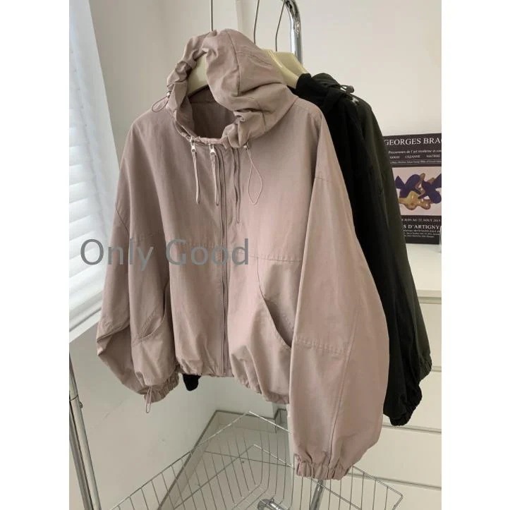 マウンテンパーカー アウター レディース 春 秋 フード付き ブルゾン ジャケット シンプル 大きいサイズ ライトアウター カジュアル 黒