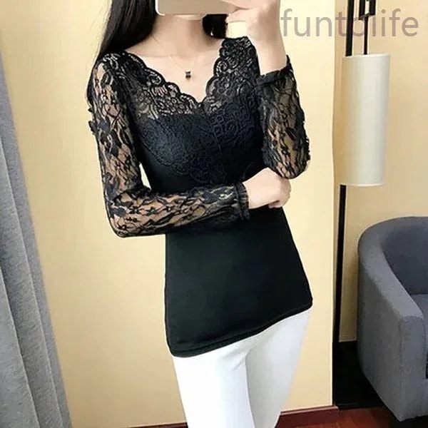 レーストップスフォーマル長袖花柄レディースvネックスカラップおしゃれ可愛いかわいい大人きれいめデコルテ袖シースルー黒ブラック
