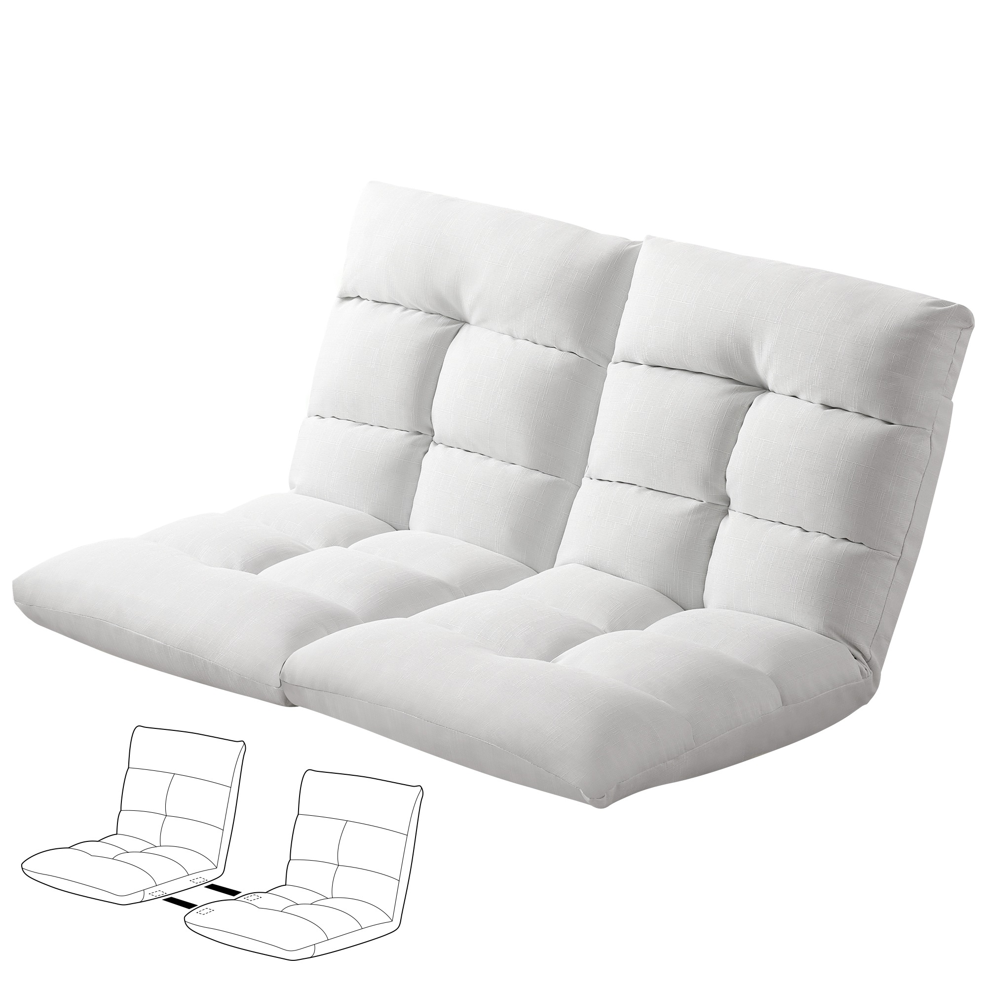 【国内発送　送.料.無.料】ローソファ　座椅子2人掛け フロアソファ 左右分けて可能 リクライニング