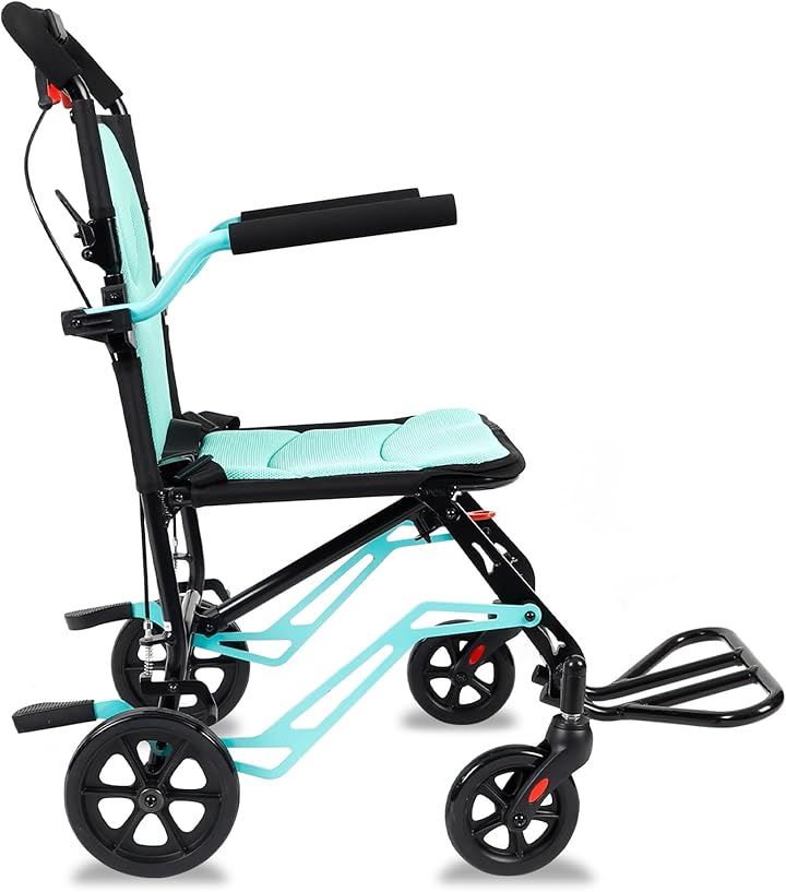 折り畳み車椅子 軽量 コンパクト 簡易式介助車椅子 アルミ製 折りたたみ式 介護用品 介助ブレーキ付き 外出用 旅行用(グリン)