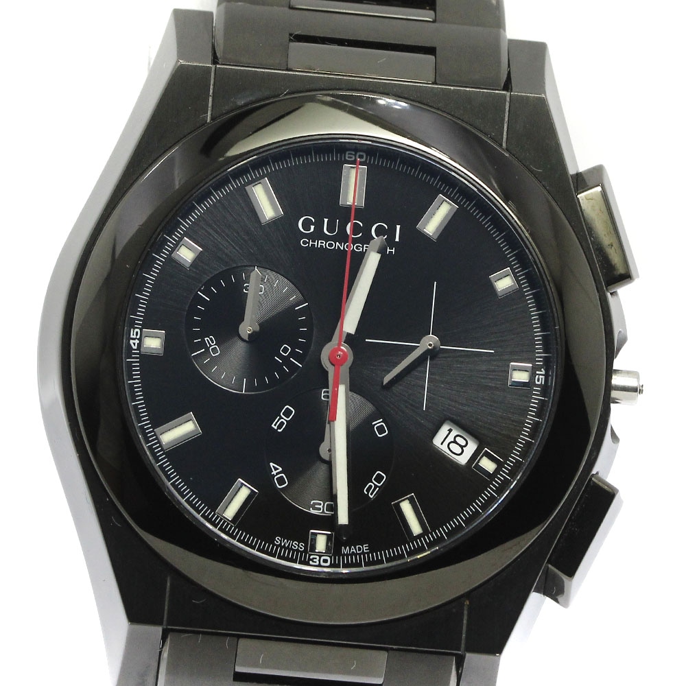 ジャンク グッチ GUCCI YA115237/115.2 パンテオン クロノグラフ クォーツ メンズ 箱保証書付き_774741【中古】