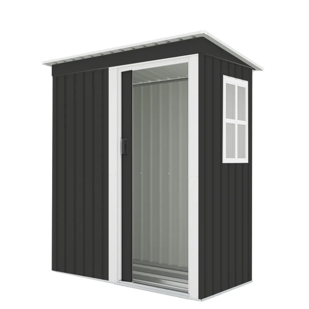 【国内発送Ｍ】1662【 ブラック　棚なし】物置 屋外 大型 倉庫 大型物置 戸外収納庫 物置 防水/耐侯 収納可能 ガーデン/庭/田畑/農場 頑丈 大容量 スチール　引き戸　補強フレーム付き　窓付き