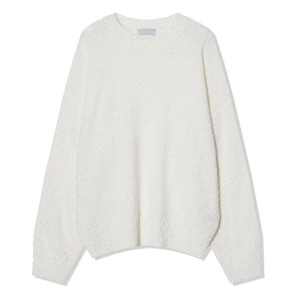 メンズ秋のカジュアルポンポンオーバーフィット長袖ニットTシャツ AC-KN-Q052-ホワイト