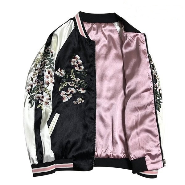 スカジャンリバーシブル男女兼用花柄刺繍2WAY仕様野球服スタジャンアウターフライトジャケット
