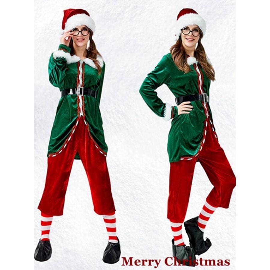 クリスマス コスプレ コスム 衣装 長袖　女性 レディース クリスマスツリー 緑 スツリー仮装 6点セット クリスマスコスム パーティーイベン