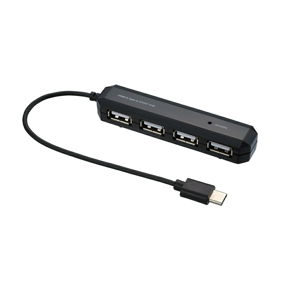 （まとめ買い）USB2.0 Type-C 4ポートハブ 15cm ブラック UH-C2474BK [x3]