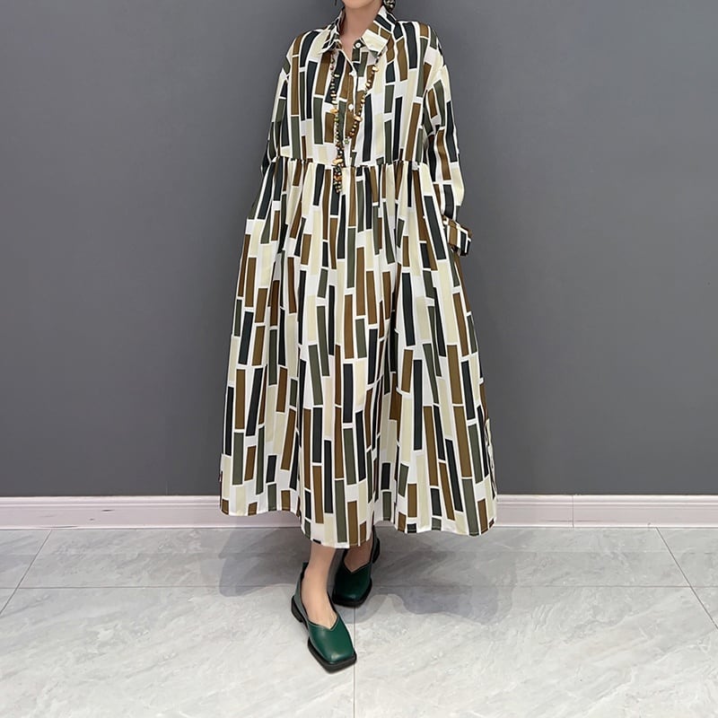 プリントハーフボタンAラインロングシャツドレス 個性的なデザイン ステージ衣装 演出衣装 イベント こせい 個性 特徴あり 新作 TV 主演 ステージ衣装 舞台 おしゃれ