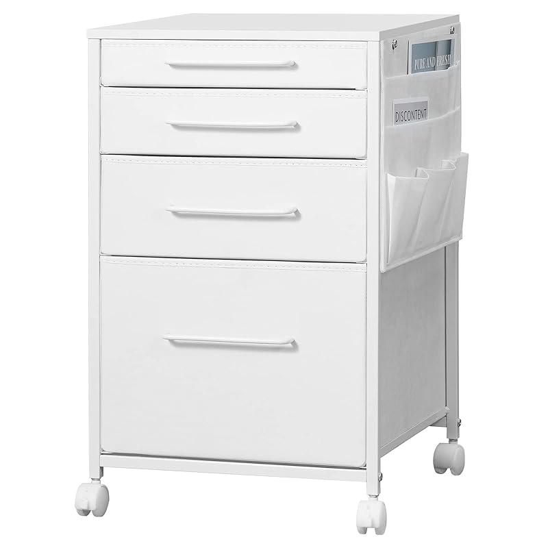 YeTom デスクワゴン キャビネット サイドチェスト オフィス 布製 袖机 サイドワゴン 4段 A4対応 大容量 キャスター付き デスク下収納 幅400*奥行400*高さ650mm 柜子 樹脂 白い 7,627円