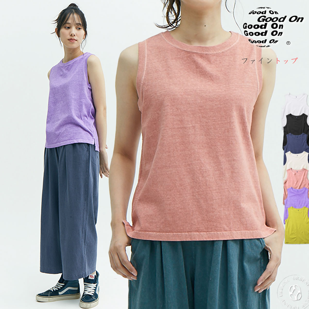 【 WOMENS 】ノースリーブTシャツ タンクトップ ファイントップ Ｔシャツ カットソー クルーネック 丸首 ロングテール仕様 レディース ウィメンズ カジュアル アメカジ