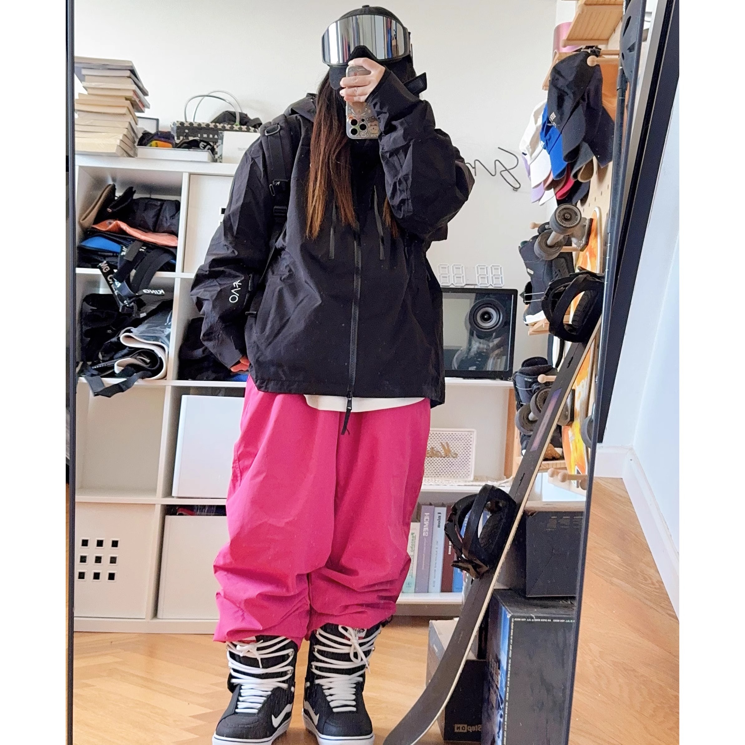 （1～3日で出荷）スノーボードウェア 2024 2025 単品 パンツ メンズ レディース ズボン ゆったり ボトムス 裏起毛 無地 ローズ スノーウェア スキーウェア スノボウェア 韓国風 防風 防