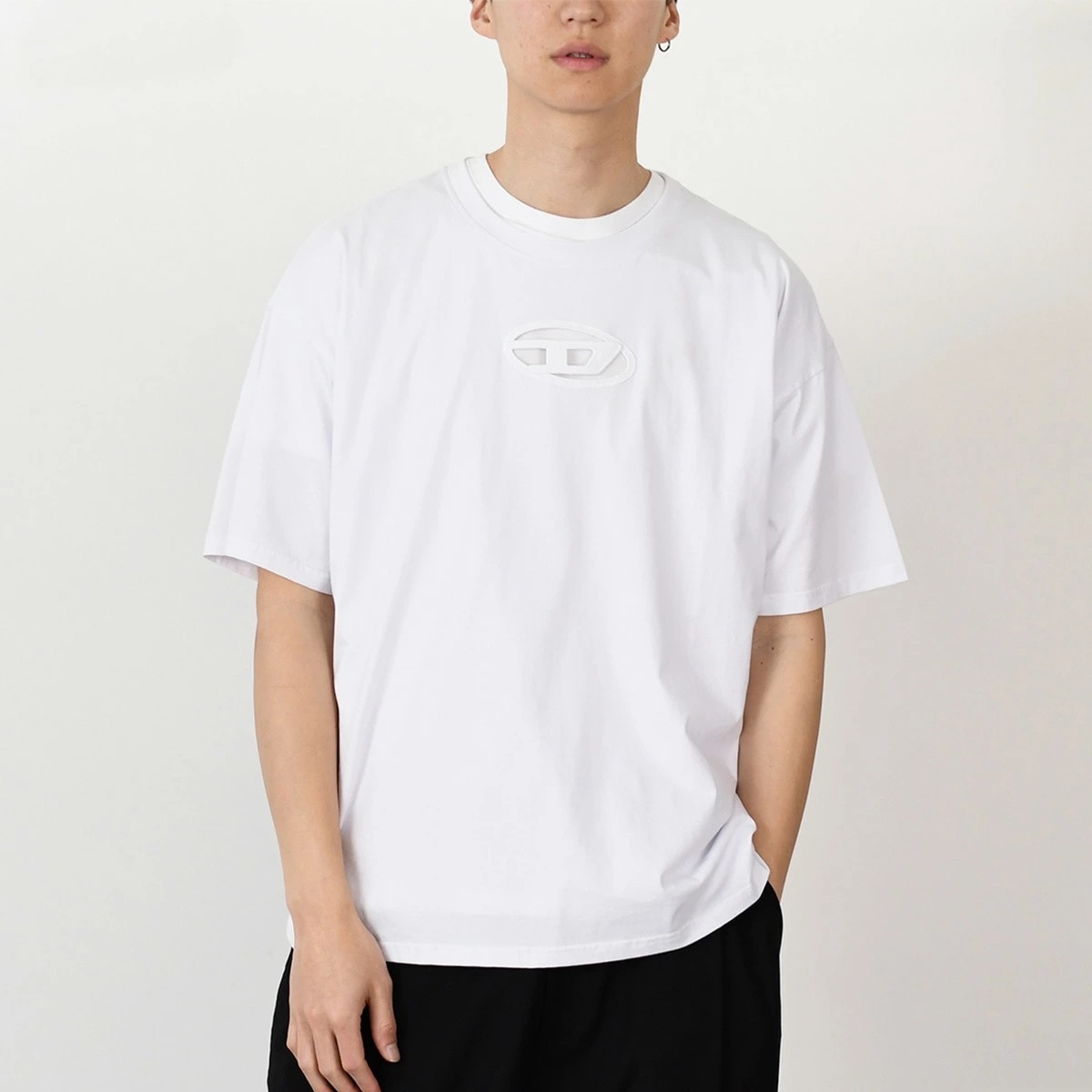 トップス Tシャツ T-BOXT-OD コットンジャージー リラックスフィット A15180 0NIAX メンズ ホワイト コットン ロゴ 半袖 春夏