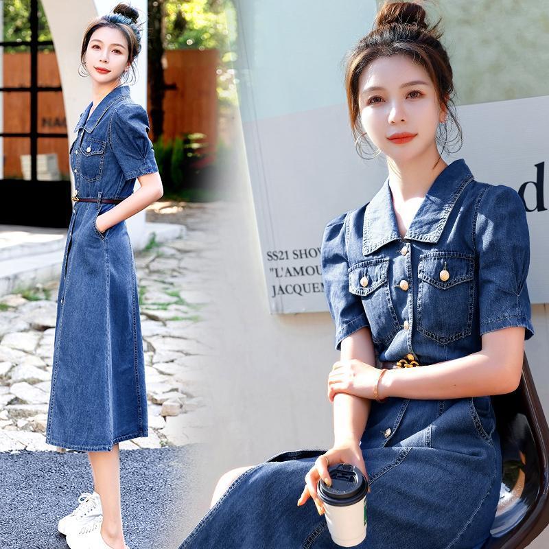 春夏人気デニムスカート デニムせ ドレス オシャレ薄い 夏 レディースワンピース レディースンワンピ