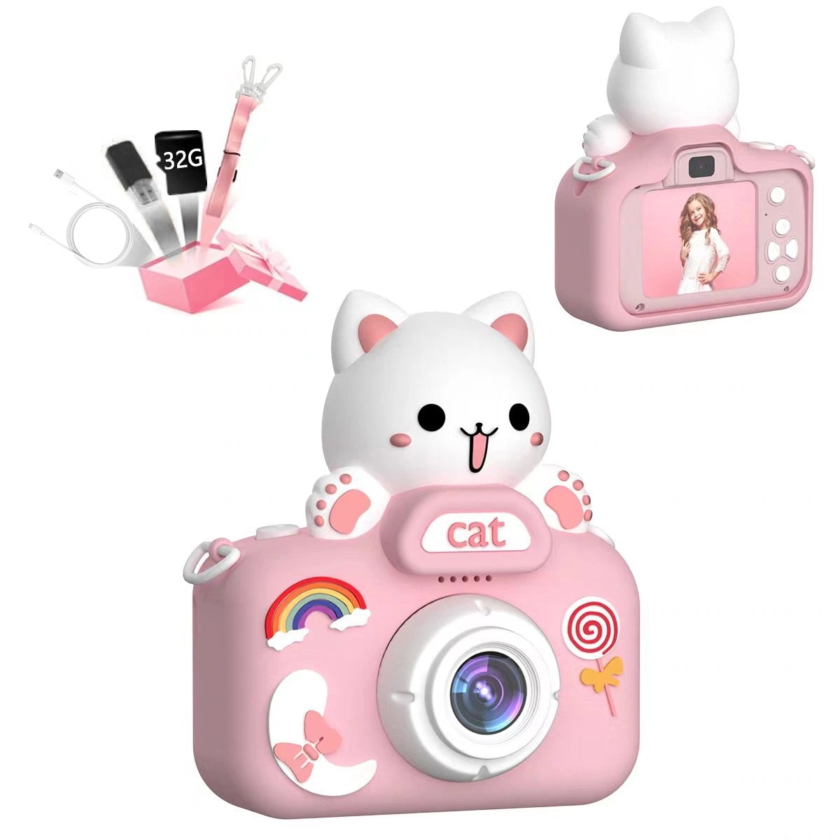 キッズカメラ 子供用カメラ トイカメラ おもちゃカメラ デジタルカメラ 2.0インチ大画面 4800w画素 1080P HD 動画 32GBのSDカード内蔵 USB充電