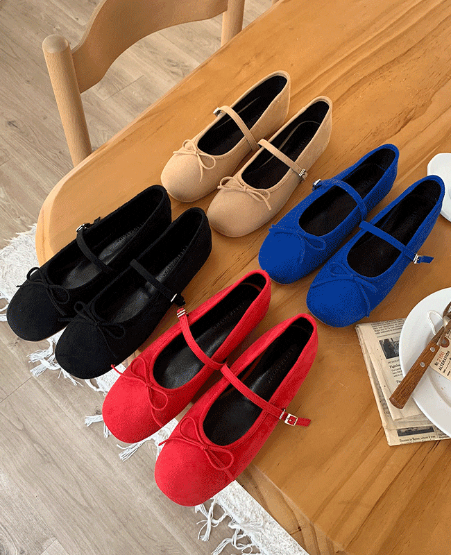 [MILOVANY] (230-255) モエ スエード リボン メリージェーン フラット 1cm