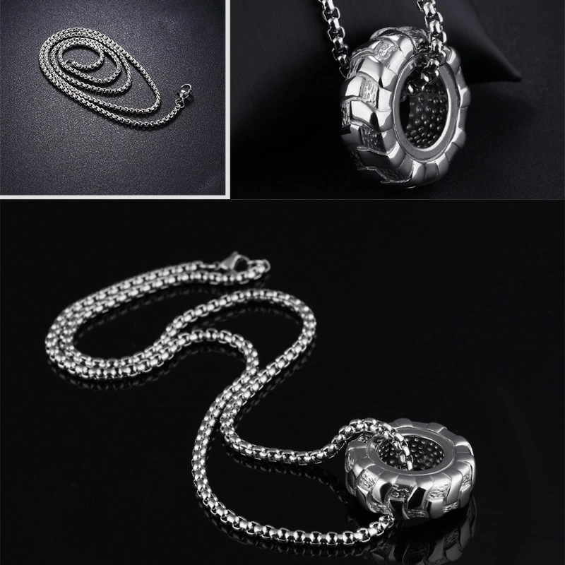 リアルタイヤステンレスネックレス チェーン付き 太め 長め 男性 女性 3D 立体 自動車 単車