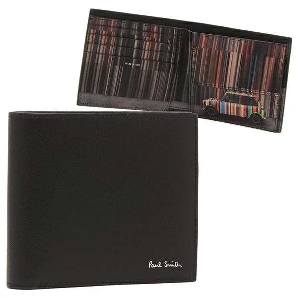 二つ折り財布 ミニクーパー ストライプウォール ブラック メンズ PAUL SMITH M1A4833 NMISTR 79