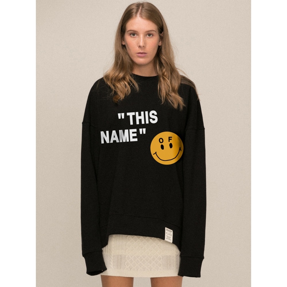 GRAVERイエロードットスマイルフェイスマンツーマンブラック