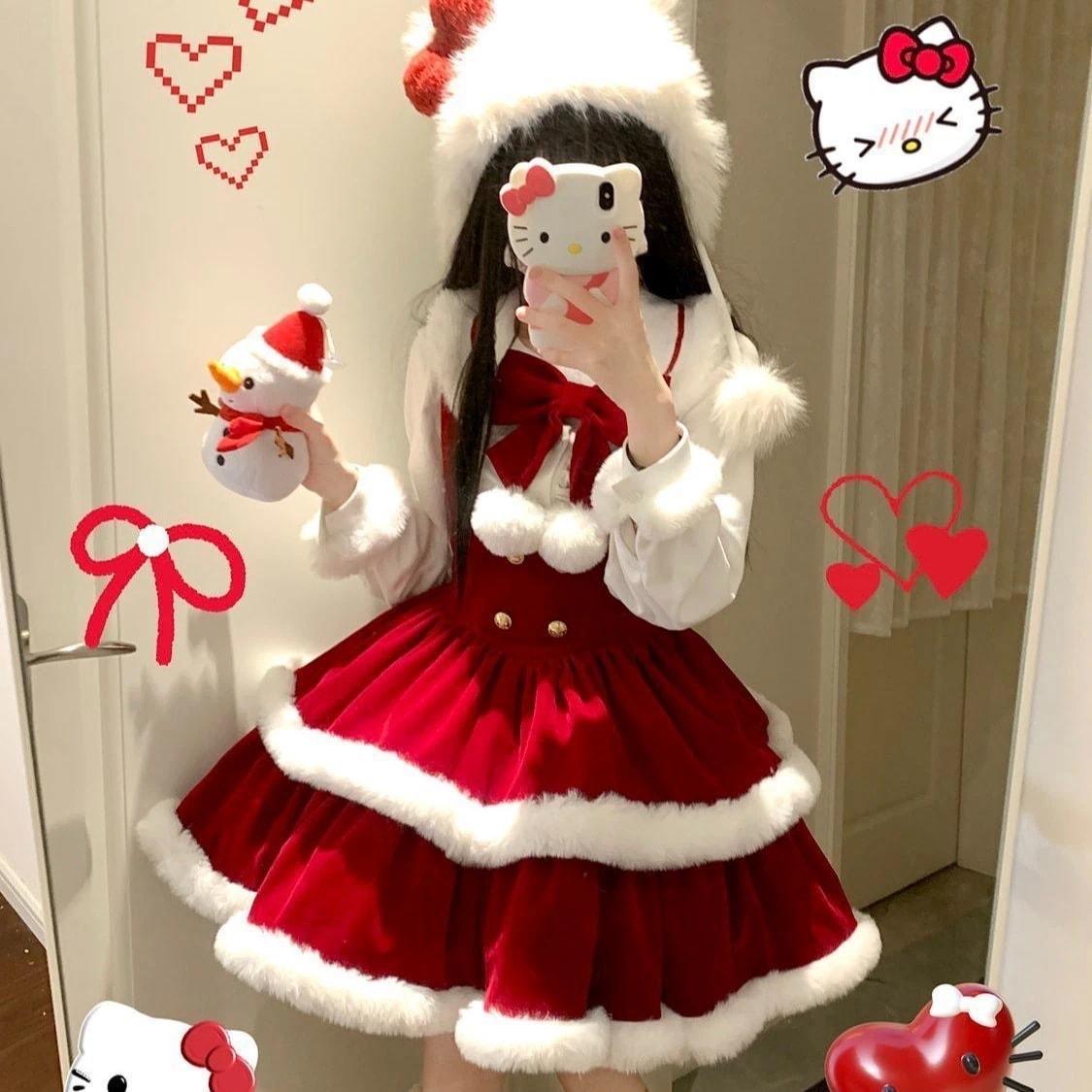 クリスマスコスチューム クリスマス ロリータ セット 可愛い ロリータドレス 赤 オーバーオール クリスマス